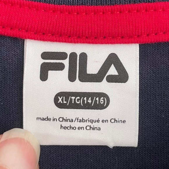 FILA Short Sleeve Crew Neck Cotton Poly Blend T Shirt Top Blue Wht Red Sz S NWOT - Picture 5 of 8